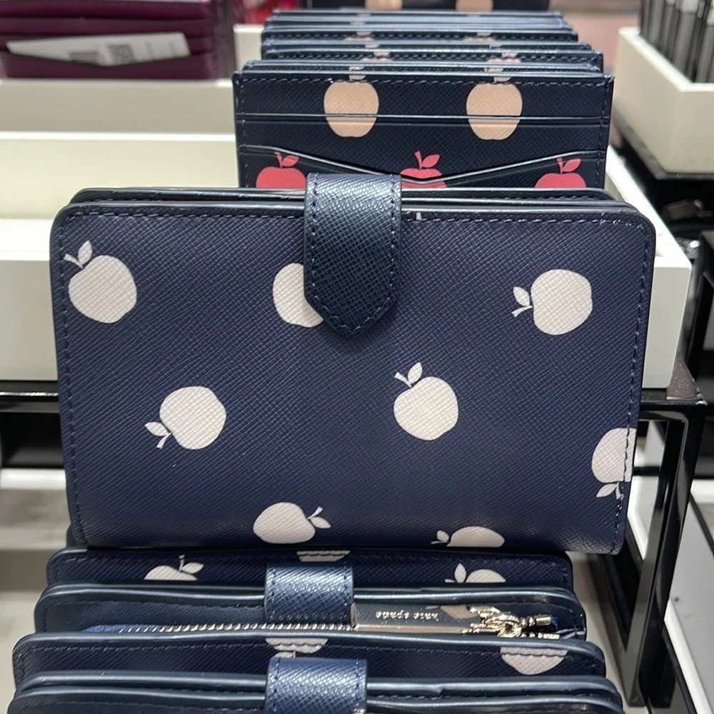 Kate Spade Staci Large White Apple Compartment Bifold Wallet BLAZER BLUE MULTI